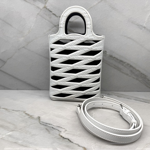 Balenciaga Neo Basket Phone Holder Leather Handbag White - Picture 1 of 14
